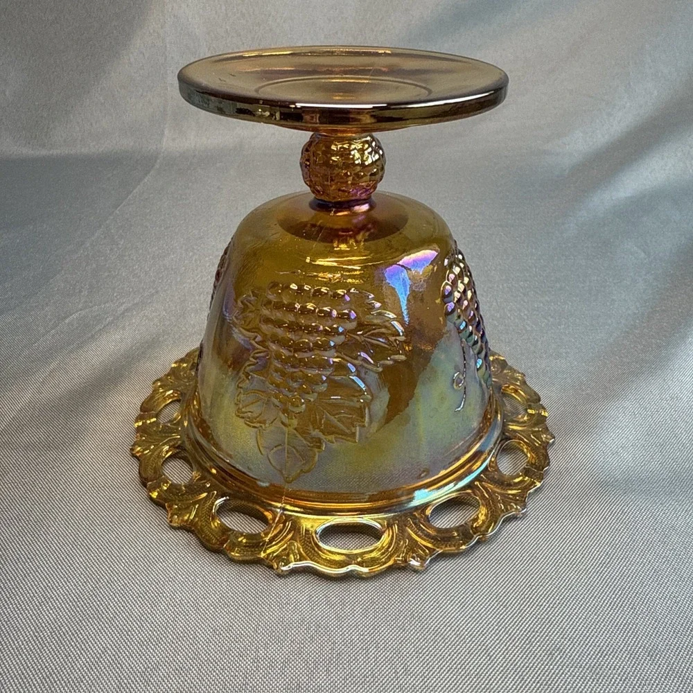 Vintage  Harvest Grape Marigold‎ Carnival Glass  Pedestal Fruit Compote Or Candy